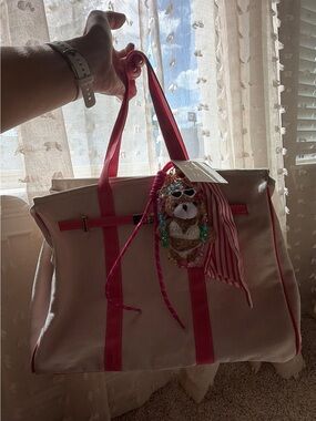 Sol and Mer Viral tote bag! Boatkin - Pink-Trim Canvas Tote Bag with Charms